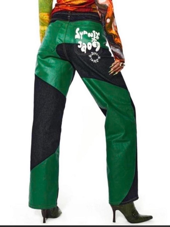 Jaded London Denim - Jaded London Green and Black Patchwork Boyfriend Jeans
